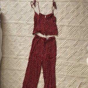 Matching crop and pant two piece set red